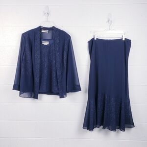 Dana‎ Kay Mother of the Bride Dress 3 Piece Set Navy Blue Rhinestone Midi 18W